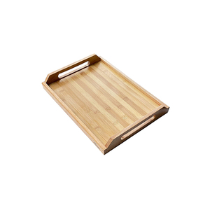 Plateau de service en bois avec poignées, design rectangulaire en bambou, finition brute, pour usage résidentiel - Product Image 1