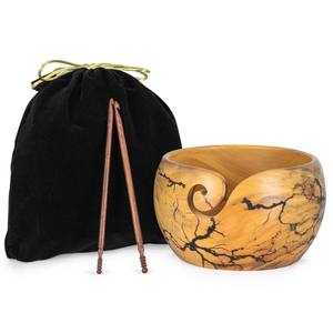 Bol de fil en bois de mangue fabriqué à la main support d'organisation de stockage de crochet à tricoter avec découpe en spirale conception d'enchevêtrement lisse poli - Product Image 2