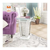 Table d'extrémité de piédestal miroir en verre moderne de vente chaude avec cristal flottant