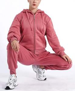 Nouvel ensemble 2 pièces en velours respirant et léger pour femme, de haute qualité, avec sweat à capuche zippé et pantalon, couleur unie, pour l'hiver - Product Image 1