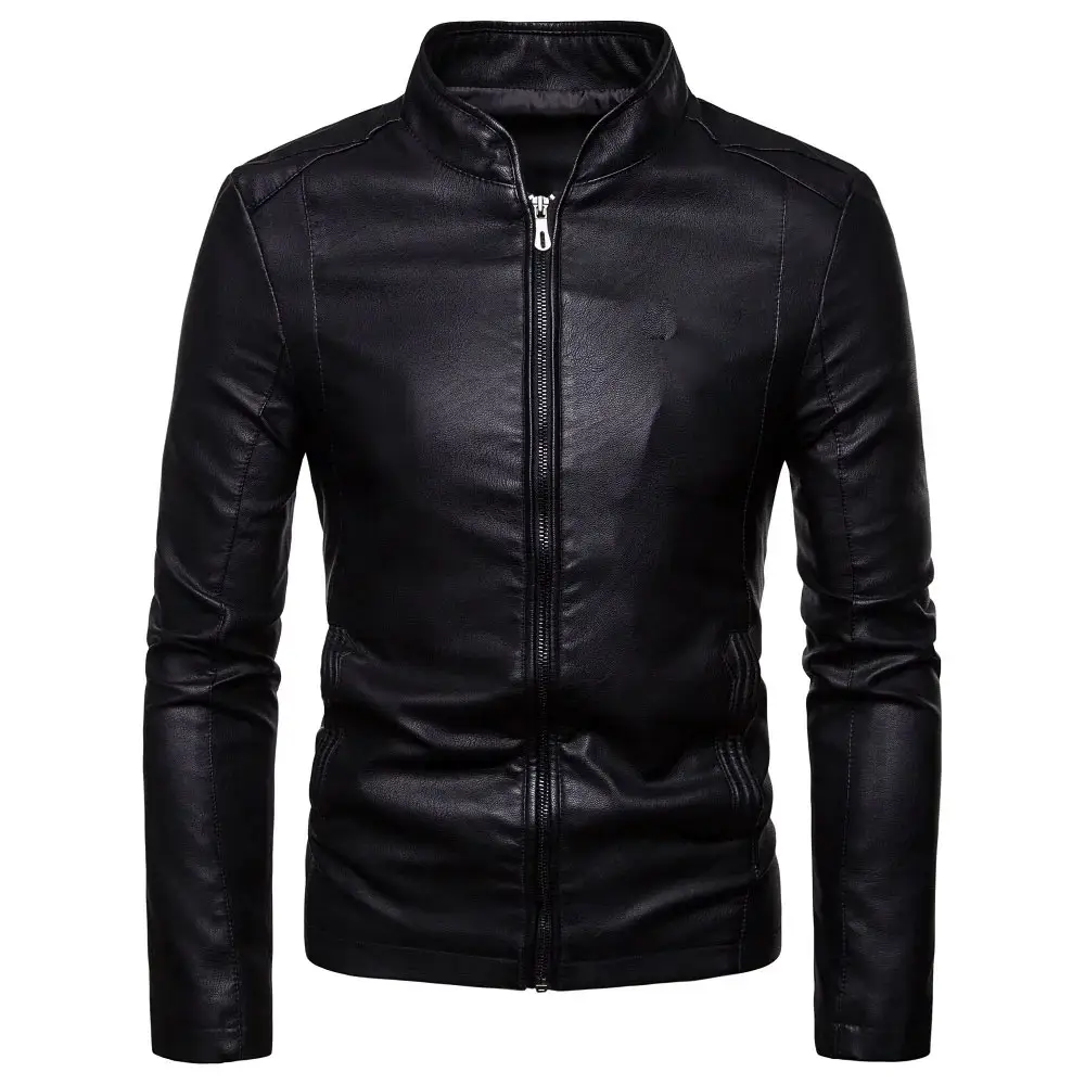 Chaqueta de cuero de invierno negra de alta calidad para hombre, elegante, de todos los tamaños con logotipo personalizado, chaqueta de cuero con etiqueta Privet y cremallera