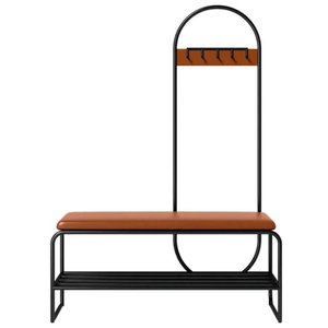 Minimalist Design Wooden <b>Shoe</b> Rack with Cushioned Seat and Hanging <b>Hooks</b> - Product Image 1