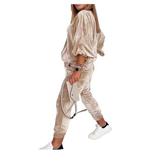Ensemble de survêtements 2 pièces en velours respirant zippé et jogger entièrement personnalisé pour femmes pour l'automne/hiver - Product Image 2