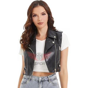 Custom PU Moto Vest for Women - Sleeveless <b>Biker</b> Waistcoat, Sheepskin Lapel <b>Jacket</b>, Manufacturer & Supplier, Streetwear Style - Product Image 1