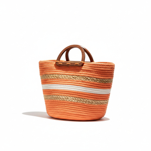Sac fourre-tout en jute naturelle tissé à la main avec des poignées en bois, écologique, fait à la main, pour femmes, plage, shopping, pique-nique et rangement - Product Image 1