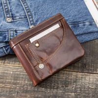 Dompet Kulit Asli Pria Motif Permen, Bukaan Terbuka, Ukuran 5 Inci, Kantong ID Lipat Pendek, Kancing Multifungsi, Rivet |   Mode yang Tahan Lama