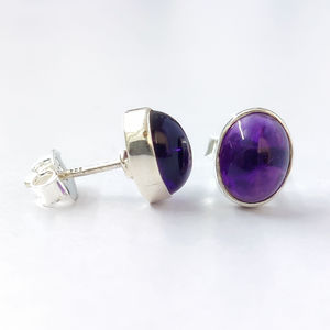 Vintage 2.5 Grams Amethyst <b>Stud</b> <b>Earrings</b> White Gold and Rose Gold Ball-shaped Diamond Inlay with Bezel Setting for Engagement - Product Image 1