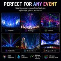 Projecteur laser d'animation RGB étanche 30W pour extérieur, IP65, lumière de scène DJ avec angle de faisceau de 50°, 30Kpps, contrôle DMX512/FB4