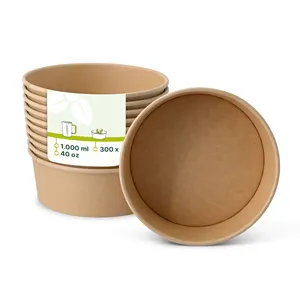 Eco-Friendly Premium Paper Bowls 1000ml Large Capacity 185mm Diameter Brown Color Round Disposable Bowls - 300 pcs/carton - Product Image 1