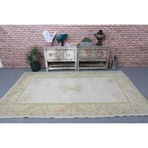 Tapis turc vintage 5,2 x 8,2 pieds, grand tapis, tapis en laine rayé blanc et orange - Product Image 2