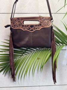 Sac à main en cuir de vachette avec fermeture à glissière avec frange Sling Style bohème vente chaude sac à main pour femmes - Product Image 3