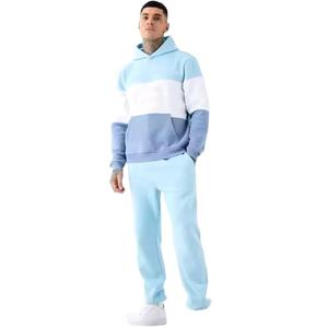 Survêtement unisexe en molleton French Terry à col rond, confortable, respirant, pantalon de survêtement en molleton, technique de blocs de couleur, taille plus, hiver - Product Image 1