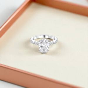 Bague de fiançailles en moissanite de 3.15 carats avec centre E-F/VVS-VS 3.00CT ovale et rond en or massif 10K 14K 18K - Product Image 6