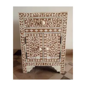 Handmade Rajasthani Indian Art Work Mother Of Pearl Bone Inlay Side Bad Table For Home Decor Furniture