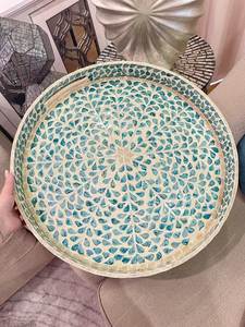 Plateau de service rond de luxe en os incrusté avec motif massif, qualité alimentaire et compatible lave-vaisselle, idéal pour les fêtes, prix de gros - Product Image 6