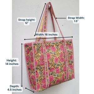 Sac fourre-tout en coton organique de qualité supérieure matelassé fermeture éclair imprimé à la main grande taille à la mode élégant Shopper sac de voyage pour l'été printemps - Product Image 4