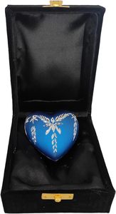 Classic Heart Shape <b>Keepsake</b> Urn for Human Ashes with <b>Box</b> and Stand - Lovely Blue Colour with Diamond Cut Design 7 cms high - Product Image 5