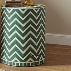 Mesa Auxiliar de Tambor con Incrustaciones de Hueso Verde, Estilo Moderno y Ecológico, Diseño Chevron, Pieza Decorativa para Dormitorio y Sala de Estar - Product Image 4