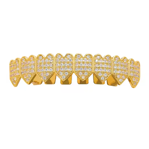 Fang Style plaqué or 10 carats face ouverte Grillz Lab Grown Round Cut Diamond Comfort POLISHED INNER FINISH Premium Fine Grillz - Product Image 3