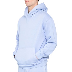 Sudadera con capucha de algodón de lujo de fábrica OEM, Sudadera con capucha gruesa de gran tamaño personalizada para hombre, Sudadera con capucha azul claro con bolsillo de canguro - Product Image 1