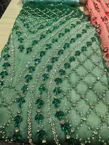 Premium Quality Net <b>Lace</b> Fabric with Hand Beaded Detail for Women's Evening Party and Wedding Dresses Polyester Fabric - Product Image 2