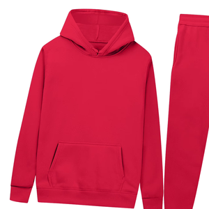 Conjunto Deportivo de Sudadera con Capucha Roja Sólida y Pantalones Jogger para Hombre y Mujer, Ropa Deportiva Casual de Invierno, Venta al Por Mayor de Fábrica, Logotipo Personalizado OEM - Product Image 5