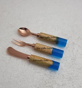 Manche en écorce de bois de manguier de haute qualité ensemble de couverts de cuisine en acier inoxydable avec cuillère plaquée argentée fourchette couteau ensemble de 3 - Product Image 2