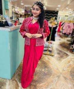 Sari moderne en coton prêt-à-porter multicolore de luxe, travail de séquence, chemisier, koti, ceinture à la taille, tenue de soirée, prix de gros, vêtement ethnique - Product Image 2