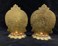 Sculpture artisanale gravée en aluminium plaqué or antique, écologique, représentant le Dieu Ganesha et Lakshmi, décoration pour Diwali