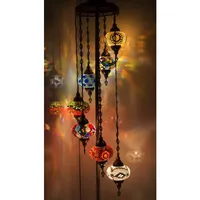Lampe sur pied LED turque à 7 globes, abat-jour en verre fait main, mosaïque de verre coloré, base ottomane, décorative style méditerranéen