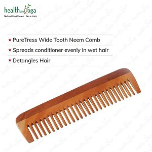 HealthAndYoga PureTress Peigne à dents larges en bois de Neem Non statique Écologique Sans plastique Apaise le cuir chevelu Favorise la croissance des cheveux - Product Image 2