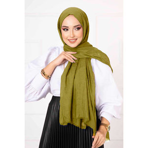 Sciarpa Verde Olio in Jersey Leggero con Motivo Solido, Hijab Invernale, Stampa Digitale, Materiale in Viscosa, Rayon e Cotone - Product Image 1