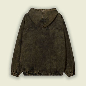 Sweat-shirt à Capuche Vintage en Denim Délavé Lettre Patch Broderie Grande Poche Taille Plissée Coupe Ample Sweat à Capuche Unisexe Grand - Product Image 2