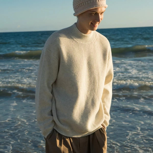 เสื้อสเวตเตอร์แบบสวมหัวคอหนาทรงหลวมของผู้ชายเสื้อกันหนาวแบบลำลองสำหรับฤดูหนาวขนาดใหญ่เสื้อผ้าถักให้ความอบอุ่นด้านหน้า - Product Image 2