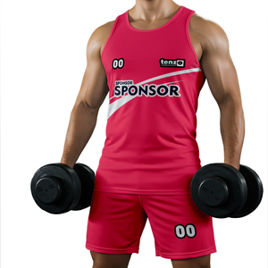 Directo de fábrica, conjunto de ropa de gimnasio de verano para hombre, camiseta sin mangas de secado rápido OEM ODM, pantalones cortos, ropa deportiva de entrenamiento físico, logotipo personalizado de terciopelo - Product Image 1