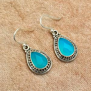 Cadeau de mariage naturel solide pierre précieuse 925 timbre 925 argent Sterling filles Spinner calcédoine boucles d'oreilles bijoux fins faits à la main - Product Image 4