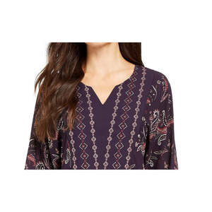 Top da Donna Style & Co in Chiffon Stampato Stile Bohemien Chic con Orlo a Fazzoletto e Design Paisley Uva, Taglia Extra Small - Product Image 2