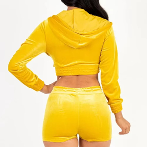 Vente en gros Ensemble deux pièces en velours à manches longues vierge de haute qualité Vêtements pour femmes Ensemble haut court short pour femmes - Product Image 6