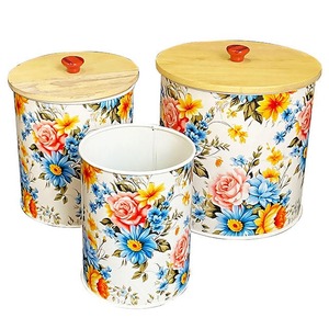 ชุดโหลเก็บของอเนกประสงค์ สแตนเลส ลายดอกกุหลาบและดอกทานตะวัน เป็นมิตรกับสิ่งแวดล้อม ฝาปิดแบบพลิก สำหรับชา กาแฟ น้ำตาล สีขาว - Product Image 3