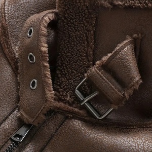 <b>Men's</b> Genuine Leather Eco-Friendly Breathable Windproof <b>Jacket</b> Zipper Closure Moto <b>Biker</b> Style Winter Warm Standard Brown Coat - Product Image 5