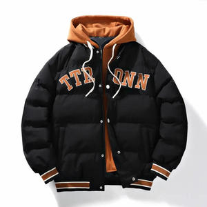 Veste deux pièces à logo personnalisé, style américain, effet froissé vertical contrasté, pour homme et femme, coupe ample à capuche, idéale pour l'automne et l'hiver. - Product Image 3