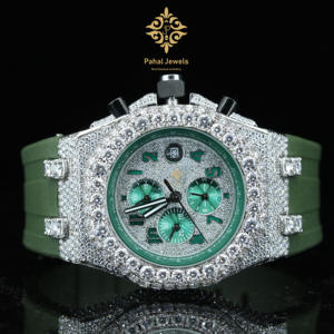 Reloj de Lujo para Hombre con Esfera Redonda de Acero Inoxidable, Correa de Goma Verde, Movimiento Mecánico con Diamantes Moissanite, Estilo Elegante para Uso Diario - Product Image 1