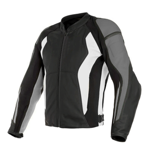 Chaqueta de moto de cuero de vaca genuino Track Racing con protecciones CE Road Riding gris/Blanco/Negro chaqueta de motocicleta para hombres - Product Image 1