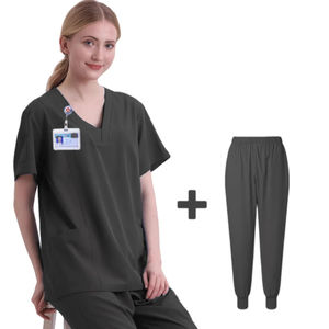 Conjunto de uniforme médico con top y pantalones de fácil ajuste, diseñado para la comodidad, la ventilación y el rendimiento diario de los profesionales médicos. - Product Image 1
