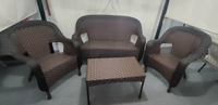 4-teiliges PE-Rattan Outdoor-Sitzgruppen-Set 2-Sitzer-Sofa 2 Sessel Couchtisch Terrassen-Korbmöbel Großhandel
