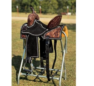 Selle en cuir occidental tonneau course plaisir trail cheval