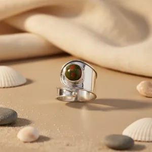 Anillo de Plata de Ley 925 con Piedra de Unakita, Elegante Tobillera Fina para Regalo de Mujer - Product Image 1