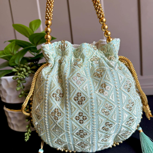 Nuevo bolso Potli de peso ligero de seda cruda de Color azul marino Pastel para mujer bolsos de uso festivo de fiesta de boda para mujer simple OEM - Product Image 1