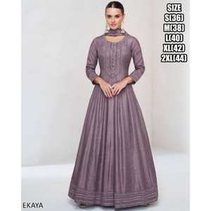 Traje Anarkali de viscosa, seda y rayón, hecho a mano, con bordados elaborados, mangas largas, diseño acampanado, dupatta, estilo pakistaní indio, salwar kameez. - Product Image 2