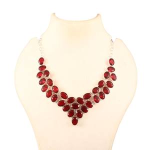 Garnet Quartz Sterling Silver Necklace Chunky Oval Gemstone Elegant Wedding Jewelry For Women Wholesale Supplier - Product Image 2